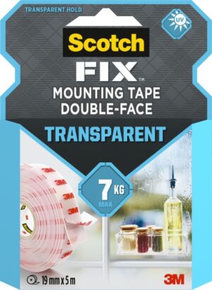 Scotch-Fix Cinta de Montaje de Doble Cara Transparente - 19mm x 5m - Color Transparente
