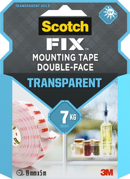 Scotch-Fix Cinta de Montaje de Doble Cara Transparente - 19mm x 5m - Color Transparente