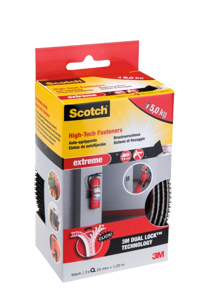 Scotch Extreme Pack de 2 Cierres Adhesivos Reposicionables - 25mm x 1.2m - Color Negro