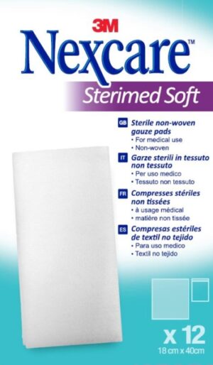 Nexcare Sterimed Pack de 12 Compresas de Gasa No Tejida - 18x40cm - Esteril - Transpirables - Color Blanco