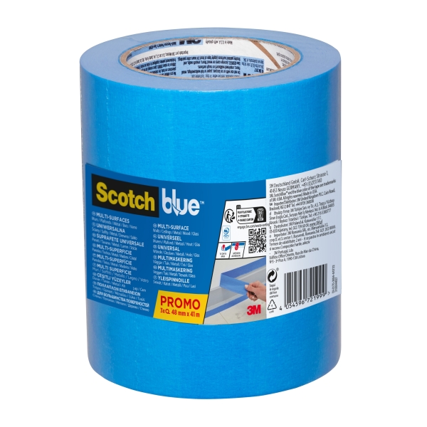 Scotchblue Pack de 3 Cintas de Enmascarar - 48mm x 41m - 100% PEFC - Multisuperficie - Color Azul