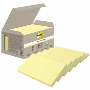 Post-It Pack de 6 Blocs de 100 Notas Adhesivas Recicladas - Forma Rectangular - 76x127mm - Color Amarillo Claro