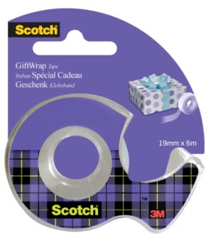 Scotch Giftwrap Cinta Adhesiva Satinada - 19mm x 6m - Especial para Envolver Regalos - Incluye Dispensador - Color Transparente