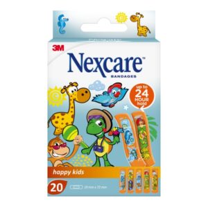 Nexcare Happy Kids Pack de 20 Apositos para Heridas - 19x72mm - Transpirables - para Pieles Delicadas - Color Estampado Infantil