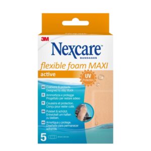 Nexcare Flexible Foam Maxi Active Pack de 5 Apositos para Heridas - 50x101mm - Flexibles - Transpirable - Resistente al Agua - Color Piel