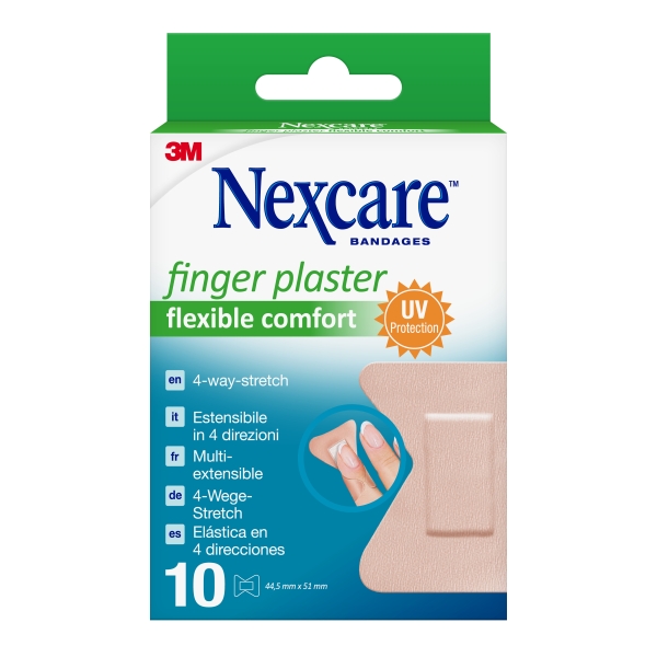 Nexcare Flexible Comfort Finger Pack de 10 Apositos para Heridas - 44.5x51mm - Transpirable - Elastico - Color Piel