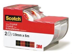 Scotch Crystal Pack de 2 Cintas Adhesivas Invisible - Supertransparente - 19mm x 6m - Color Blanco