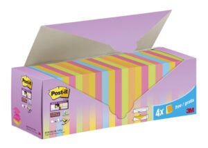 Post-It Super Sticky Pack de 24 Blocs de 90 Notas Adhesivas Reposicionables - Forma Cuadrada - 76x76mm - en Zig-Zag - Colores Surtidos