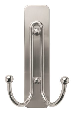 Command Gancho Doble Grande - 1 Tira Adhesiva - Color Niquel Pulido