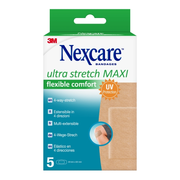 Nexcare Ultra Stretch Maxi Pack de 5 Apositos para Heridas - 50x101mm - Elastico - Transpirable - Color Piel