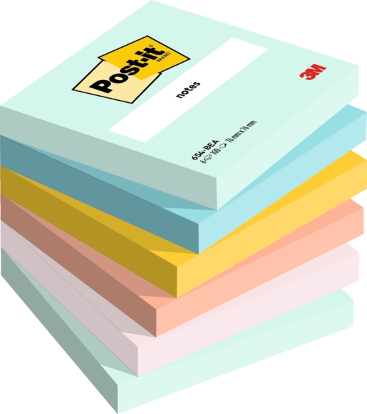 Post-It Pack de 6 Blocs de 100 Notas Adhesivas Reposicionables - Forma Cuadrada - 76x76mm - Colores Surtidos