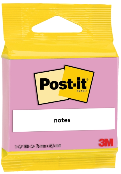 Post-It Bloc de 100 Notas Adhesivas Reposicionables - Forma Rectangular - 63.5x76mm - Color Rosa