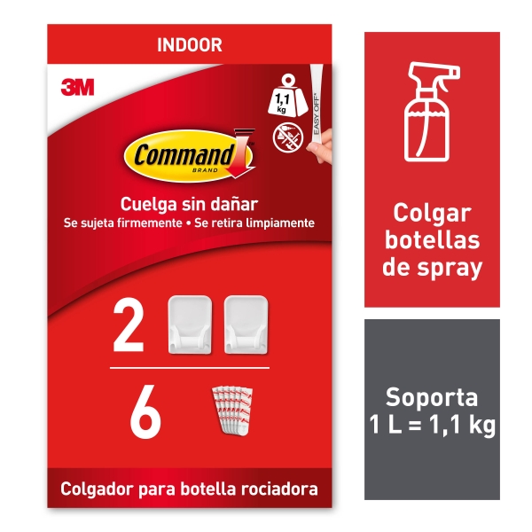 Command Pack de 2 Ganchos Especiales para Pulverizador - 6 Tiras Adhesivas - Soporta hasta 1.1kg - Color Blanco