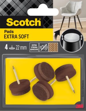 Scotch Pack de 4 Almohadillas de Fieltro con Clavo - Extrasuaves - Diametro de 22mm - Color Marron