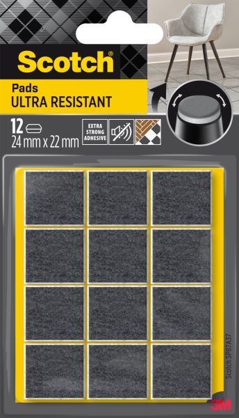 Scotch Pack de 12 Almohadillas de Fieltro Adhesivas - Ultra Resistentes - 24x22mm - Color Blanco/Gris