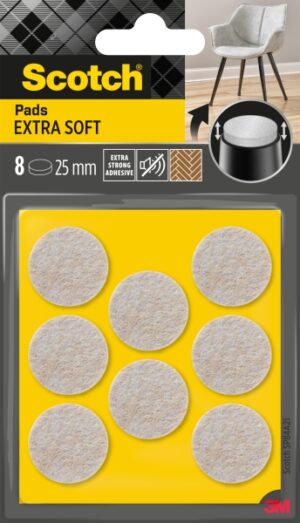 Scotch Pack de 8 Almohadillas de Fieltro Adhesivas - Extra Suaves - Diametro de 25mm - Color Beige