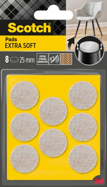 Scotch Pack de 8 Almohadillas de Fieltro Adhesivas - Extra Suaves - Diametro de 25mm - Color Beige