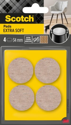 Scotch Pack de 4 Almohadillas de Fieltro Adhesivas - Extra Suaves - Diametro de 34mm - Color Beige