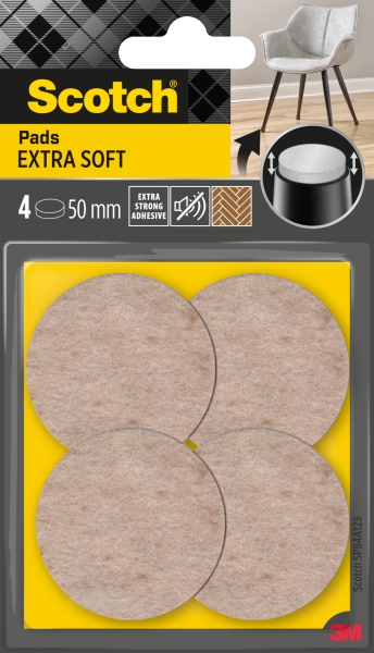 Scotch Pack de 4 Almohadillas de Fieltro Adhesivas - Extra Suaves - Diametro de 50mm - Color Beige