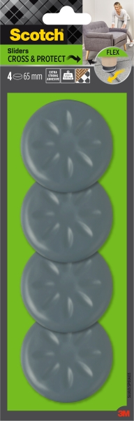Scotch Move and Protect Flex Pack de 4 Patines Deslizantes Adhesivos - Diametro de 65mm - Soporta hasta 500kg - Color Gris