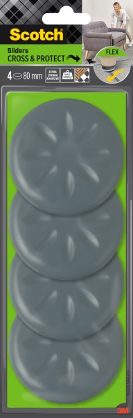 Scotch Move and Protect Flex Pack de 4 Patines Deslizantes Adhesivos - Diametro de 80mm - Soporta hasta 600kg - Color Gris