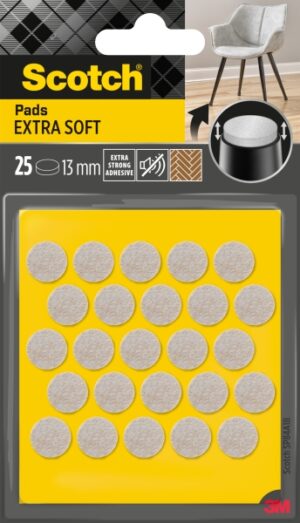 Scotch Pack de 25 Almohadillas de Fieltro Adhesivas - Extra Suaves - Diametro de 13mm - Color Beige