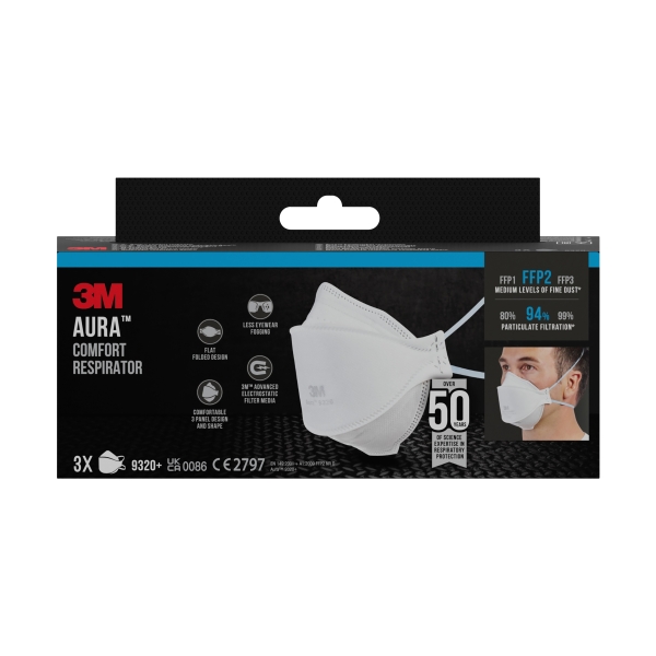 3M Aura Pack de 3 Mascarillas para Particulas FFP2 - Desechable - Sin Valvula - para Niveles Medios de Particulas - Color Blanco