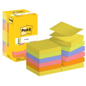 Post-It Pack de 12 Blocs de 100 Z-Notas Adhesivas Reposicionables - Forma Cuadrada - 76x76mm - Colores Surtidos