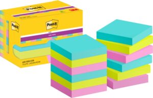 Post-It Super Sticky Pack de 12 Blocs de 90 Notas Adhesivas Reposicionables - Forma Cuadrada - 47.6x47.6mm - Colores Surtidos