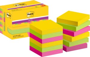 Post-It Super Sticky Pack de 12 Blocs de 90 Notas Adhesivas Reposicionables - Forma Cuadrada - 47.6x47.6mm - Colores Surtidos