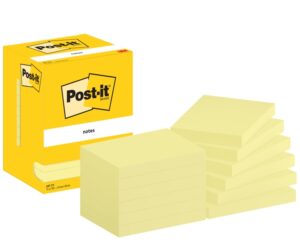 Post-It Pack de 12 Blocs de 100 Notas Adhesivas Reposicionables - Forma Rectangular - 76x102mm - Color Amarillo Claro