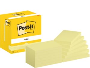 Post-It Pack de 12 Blocs de 100 Notas Adhesivas Reposicionables - Forma Rectangular - 76x127mm - Color Amarillo Claro