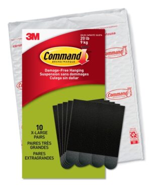 Command Pack de 20 Tiras Adhesivas para Objetos Pesados - 9kg - 10 Pares XL - Soporta hasta 9kg - Color Negro