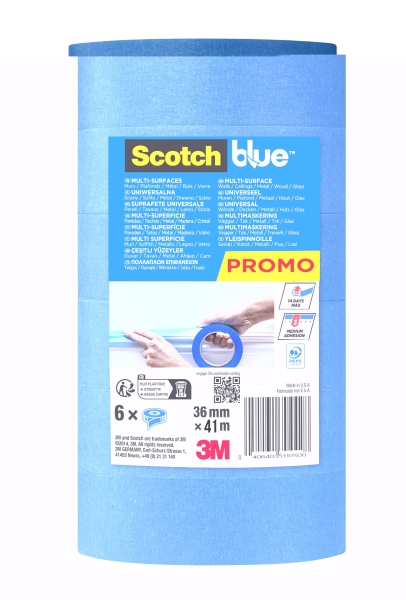 Scotchblue Pack de 6 Cintas de Enmascarar - 36mm x 41m - 100% PEFC - Multisuperficie - Color Azul