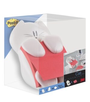 Post-It Super Sticky Dispensador con Bloc de 90 Z-Notas Adhesivas - Dispensador Gato - Forma Cuadrada - 76x76mm - Color Blanco