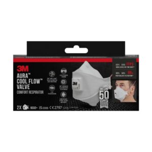 3M Aura Comfort Cool Flow Pack de 2 Mascarillas para Particulas FFP3 - Desechable - con Valvula - para Altos Niveles de Particulas - Color Blanco