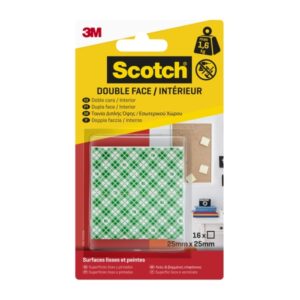 Scotch Pack de 16 Adhesivos de Montaje - 25x25mm - Uso en Interior - Cuadrado - Color Blanco