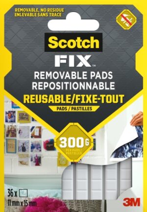 Scotch-Fix Pack de 36 Tiras Adhesivas Reutilizables - 11mm x 15mm - Color Blanco
