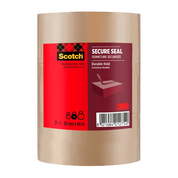 Scotch Pack de 3 Precintos de Embalaje - 50mm x 66m - Sellado Seguro - Color Marron