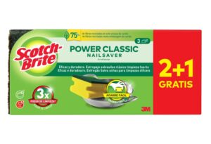 Scotch-Brite Classic Pack de 3 Estropajos de Cocina - Proteccion para los Dedos - Promocion 2 + 1 Gratis - Color Amarillo
