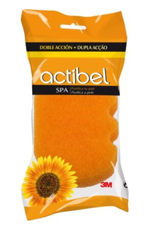 Actibel Spa Esponja Corporal de Doble Accion - 1 Lado Suave - 1 Lado Exfoliante - Ergonomica - Color Naranja