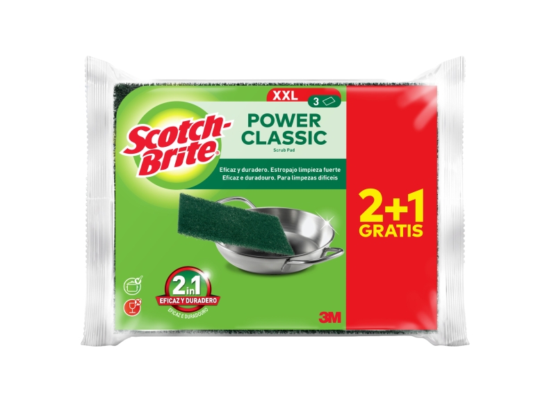 Scotch-Brite Classic Pack de 3 Estropajos de Cocina XL - Promocion 2 + 1 Gratis - Color Verde Oscuro