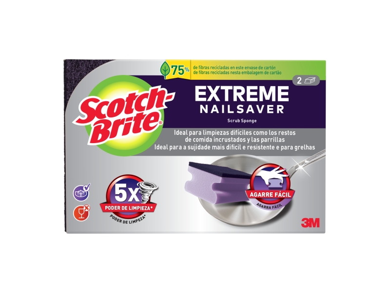 Scotch-Brite Extreme Pack de 2 Estropajos de Cocina - Proteccion para los Dedos - Color Morado