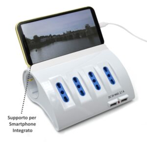 Ewent Regleta con 6 Tomas - 4 Tomas L + 2 Toma L/F (Schuko) - 2x USB-A - Proteccion Infantil - Enchufe Italiano Plano en Angulo - Proteccion contra Sobretensiones - Cable de 1.5m - Color Blanco