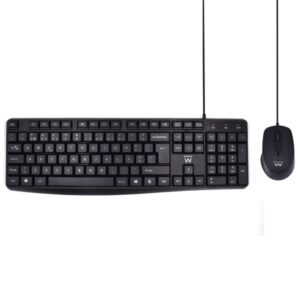 Ewent Pack Teclado + Raton para Oficina - Teclas Silenciosas de Perfil Bajo - 1000dpi - Disposicion Portuguesa QWERTY PT - Cable de 1.35m - Teclas Silenciosas de Perfil Bajo - Color Negro