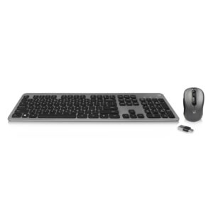 Ewent Pack Teclado + Raton Inalambrico - Receptor USB-A 2.4Hz - 1600dpi - Disposicion Inglesa QWERTY US - Incluye Pilas AA/AAA - Teclas Silenciosas de Perfil Bajo - Color Negro/Gris