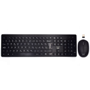 Ewent Pack Teclado + Raton Inalambricos - Receptor USB-A 2.4Hz - 1000dpi - Disposicion Eslovena QWERTZ SI - Incluye Pilas AA/AAA - Teclas Concavas - Alcance hasta 10m - Color Negro