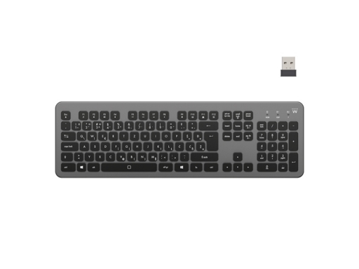 Ewent Teclado Inalambrico - Bateria de Litio Recargable de 300mAh - Disposicion Eslovena QWERTZ SI - Retroiluminacion - Teclas de Bajo Perfil y Silenciosas - Color Negro/Gris