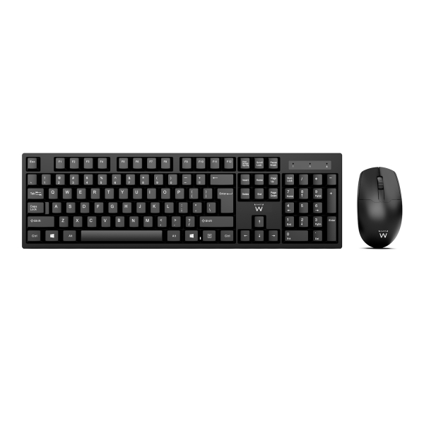 Ewent Pack Teclado + Raton Inalambrico para Oficina - Receptor USB-A 2.4Hz - 1000dpi - Disposicion Portuguesa QWERTY PT - Incluye Pilas AA/AAA - Color Negro
