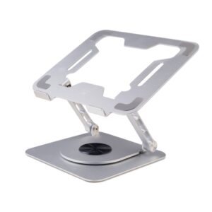 Ewent Soporte de Sobremesa para Portatil - Aluminio - Rotacion 360 - Ajustable - Base Antideslizante - Ajustable - Plegable - Color Plateado/Gris